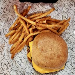 Patty melt with sweet bun and seasoned fries