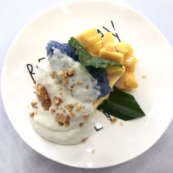 Unchai Thai Restaurant - Mango sticky rice - the plate says "best day ever" and it's true after eating here - Thai Near Me - Vancouver, British Columbia