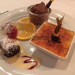 Brasserie du Sud - Und der krönende Abschluss: Melange mit Mousse au Chocolat, Creme brulée und einem kleinen und sehr feinen Bisquit in Vanillesoße