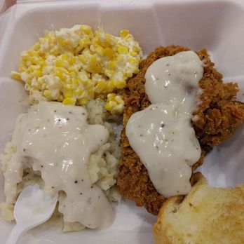 Local Flavor - Country Fried Steak, mashed potatoes,  gravy, cream cheese corn, and toast - American Near Me - Branson, Missouri