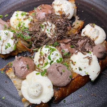 Millwright's - Truffle Toast with a citrus ricotta, black truffle, Hilltop honey and a truffle puree. - New American Near Me - Simsbury, Connecticut Millwright's - Truffle Toast with a citrus ricotta, black truffle, Hilltop honey and a truffle puree. - New American Near Me - Simsbury, Connecticut