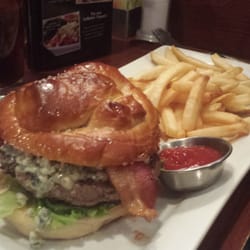 Ruby Tuesday - Black & Blue Bacon Pretzel Burger, very good, a lot of bleu cheese!