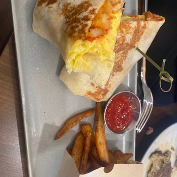 Harrington House - Delicious breakfast wrap, peep the red chili sauce in it. - Beer, Wine & Spirits Near Me - Bakersfield, California