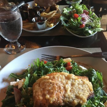 The Duck - foreground: garlic salmon (excellent!) background: steak tips (great!) - New American Near Me - Sturbridge, Massachusetts The Duck - foreground: garlic salmon (excellent!) background: steak tips (great!) - New American Near Me - Sturbridge, Massachusetts