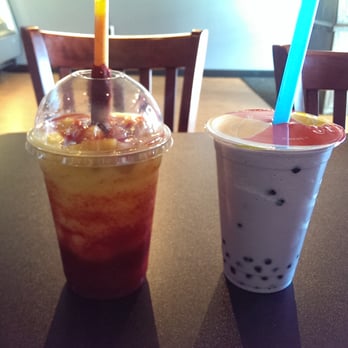 Tea Time Boba Tea Lounge - Mangonada (left), Taro Boba Milk Tea (right) - Coffee & Tea Near Me - High Point, North Carolina Tea Time Boba Tea Lounge - Mangonada (left), Taro Boba Milk Tea (right) - Coffee & Tea Near Me - High Point, North Carolina