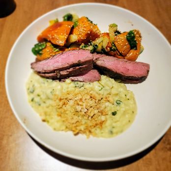 Flower Child - Steak Protein + Cauliflower Risotto* (vegan!!!) +  Red Chili Glazed Sweet Potato - Salad Near Me - Plano, Texas