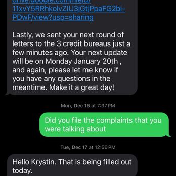 Helping Hands Financial - A screenshot of the communications between me and the company - Tax Services Near Me - Miami, Florida