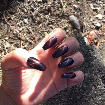 New Nails & Spa - These are my beautiful nails done by Healy. A coffin shaped acrylic nail with a gel the color is a burgundy cat eye - Nail Salons Near Me - Lacey, Washington New Nails & Spa - These are my beautiful nails done by Healy. A coffin shaped acrylic nail with a gel the color is a burgundy cat eye - Nail Salons Near Me - Lacey, Washington