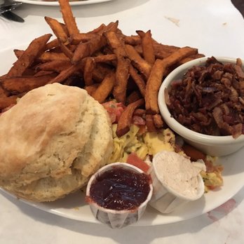 The Buttered Biscuit - sweet potato fries, biscuit n jelly, the Buttered Biscuit scramble w/herbs de Provence, tomatoes, goat cheese and asked for bacon on side - New American Near Me - Bradley Beach, New Jersey The Buttered Biscuit - sweet potato fries, biscuit n jelly, the Buttered Biscuit scramble w/herbs de Provence, tomatoes, goat cheese and asked for bacon on side - New American Near Me - Bradley Beach, New Jersey
