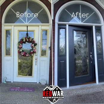 Red War Contractors - Door painting job by Red War Contractors. Before and after. - Roofing Near Me Red War Contractors - Door painting job by Red War Contractors. Before and after. - Roofing Near Me