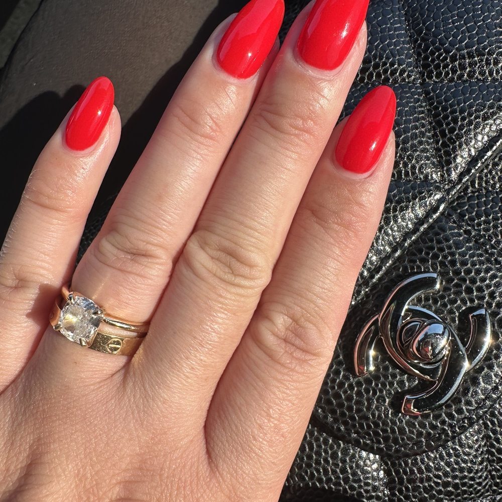 Kims Nails - One layer of dip to strengthen nails and the color red Ferrari in gel. - Nail Salons Near Me - Alameda, California