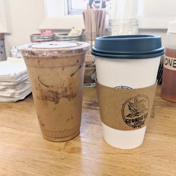 Ground Up Coffee - Left: Large, cold Vanilla Cinnamon Latte w/ Oat Milk $6.50 + $0.50 = $7 Right: Large, hot Hazlenut Latte with Oat Milk $6.50 + $0.50 = $7 - Coffee & Tea Near Me - Montebello, California Ground Up Coffee - Left: Large, cold Vanilla Cinnamon Latte w/ Oat Milk $6.50 + $0.50 = $7 Right: Large, hot Hazlenut Latte with Oat Milk $6.50 + $0.50 = $7 - Coffee & Tea Near Me - Montebello, California