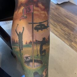 Laced With Ink Tattoo - Golf Tribute pc on left leg by Lacie Sasville