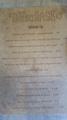 Menu photo 2 El Bar del Basko Barcelona, B Menu photo 2 El Bar del Basko Barcelona, B
