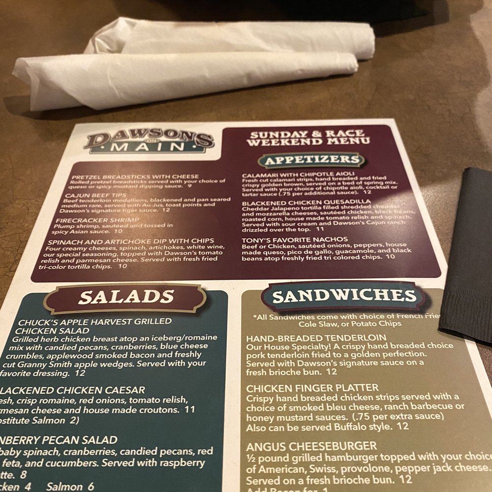Dawsons On Main - Menu - American Near Me - Indianapolis, Indiana