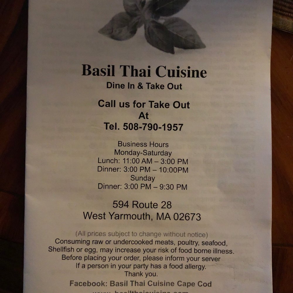 Basil Thai - Menu 1 - Thai Near Me - ​West Yarmouth, Massachusetts