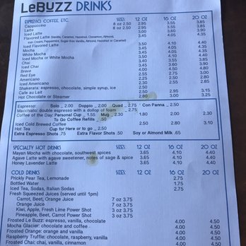 Le Buzz Caffe - Menu - Coffee & Tea Near Me - Tucson, Arizona