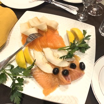 Skovorodka - The Deluxe Assorted Smoked Fish Platter, a really nice sampling of fish flavors and textures. - Russian Near Me - Brooklyn, New York