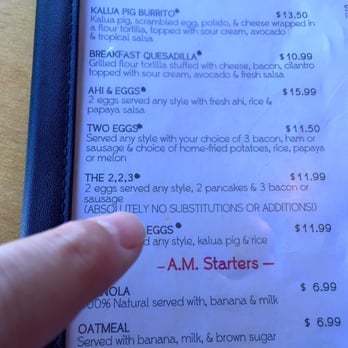 Olympic Cafe - Here's proof of their NO SUBSTITUTIONS rule. - Seafood Near Me - Kapaa, Hawaii