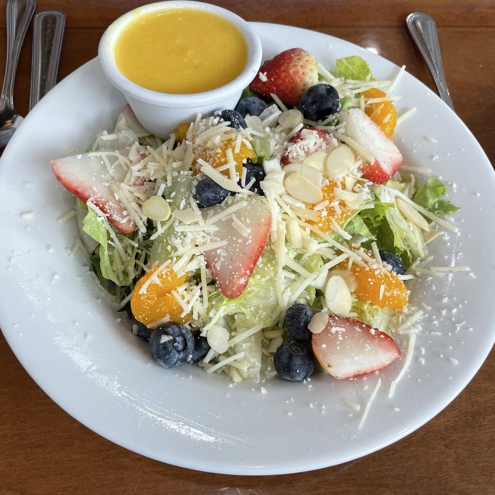 Peach Valley Cafè - Peachy Pairs pick two for $12.99. Peach Valley House Salad: mixed greens, blueberries, almonds, mandarin oranges, strawberries. - Breakfast & Brunch Near Me - Heathrow, Florida Peach Valley Cafè - Peachy Pairs pick two for $12.99. Peach Valley House Salad: mixed greens, blueberries, almonds, mandarin oranges, strawberries. - Breakfast & Brunch Near Me - Heathrow, Florida