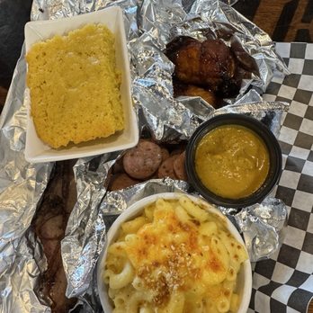 SNS Diner BBQ - 3 meat sampler. Brisket, hot link, wings with mac n cheese and cornbread. - Diners Near Me - North Las Vegas, Nevada SNS Diner BBQ - 3 meat sampler. Brisket, hot link, wings with mac n cheese and cornbread. - Diners Near Me - North Las Vegas, Nevada