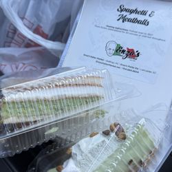 Enzo's Italian Market - Pistachio ricotta cake & pistachio cheesecake with a spaghetti and meatball take and bake meal