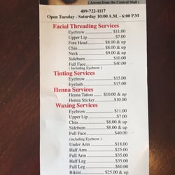 Threading & Skin Care - Menu of services: Threading, tinting, henna, waxing