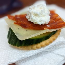 European Deli Market - truffle cheese, Spanish chorizo, ricotta cheese (other store-bought) with cucumber