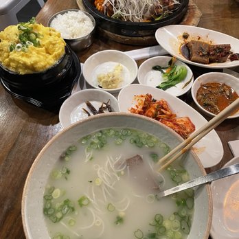 Five Senses - Sul Lung Tang Soup, Gyeran jjim (steamed egg), Dol Pan Nakji Dup Bap, banchan - Korean Near Me - New York, New York Five Senses - Sul Lung Tang Soup, Gyeran jjim (steamed egg), Dol Pan Nakji Dup Bap, banchan - Korean Near Me - New York, New York