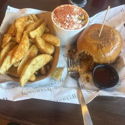 Fries, pork, corn Fries, pork, corn