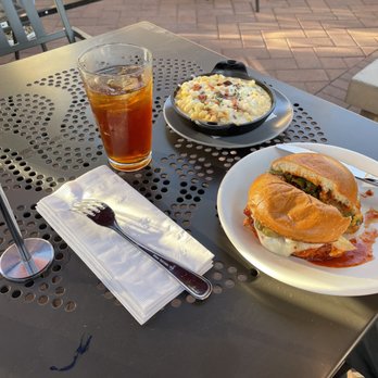 The Cut - You can see half of the Sweet Heat Cutlet Sandwich and peek the jalapeño bacon Macaroni and Cheese - Burgers Near Me - Irvine, California The Cut - You can see half of the Sweet Heat Cutlet Sandwich and peek the jalapeño bacon Macaroni and Cheese - Burgers Near Me - Irvine, California
