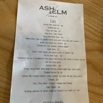 Ash & Elm Cider - Snack menu (no entrée options Mon or Tues) - Cideries Near Me - Indianapolis, Indiana
