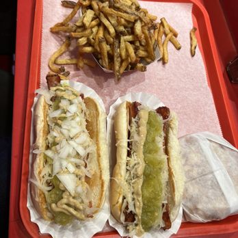 Super Duper Weenie - New Englander,  Georgia Red Hot, and large fries - Fast Food Near Me - Fairfield, Connecticut