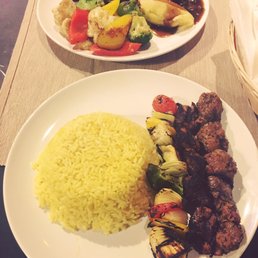 Lamb kebab and ribeye steak