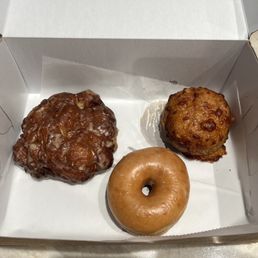 From left: apple fritter, vanilla bean glazed and savory Crunchy Mister From left: apple fritter, vanilla bean glazed and savory Crunchy Mister