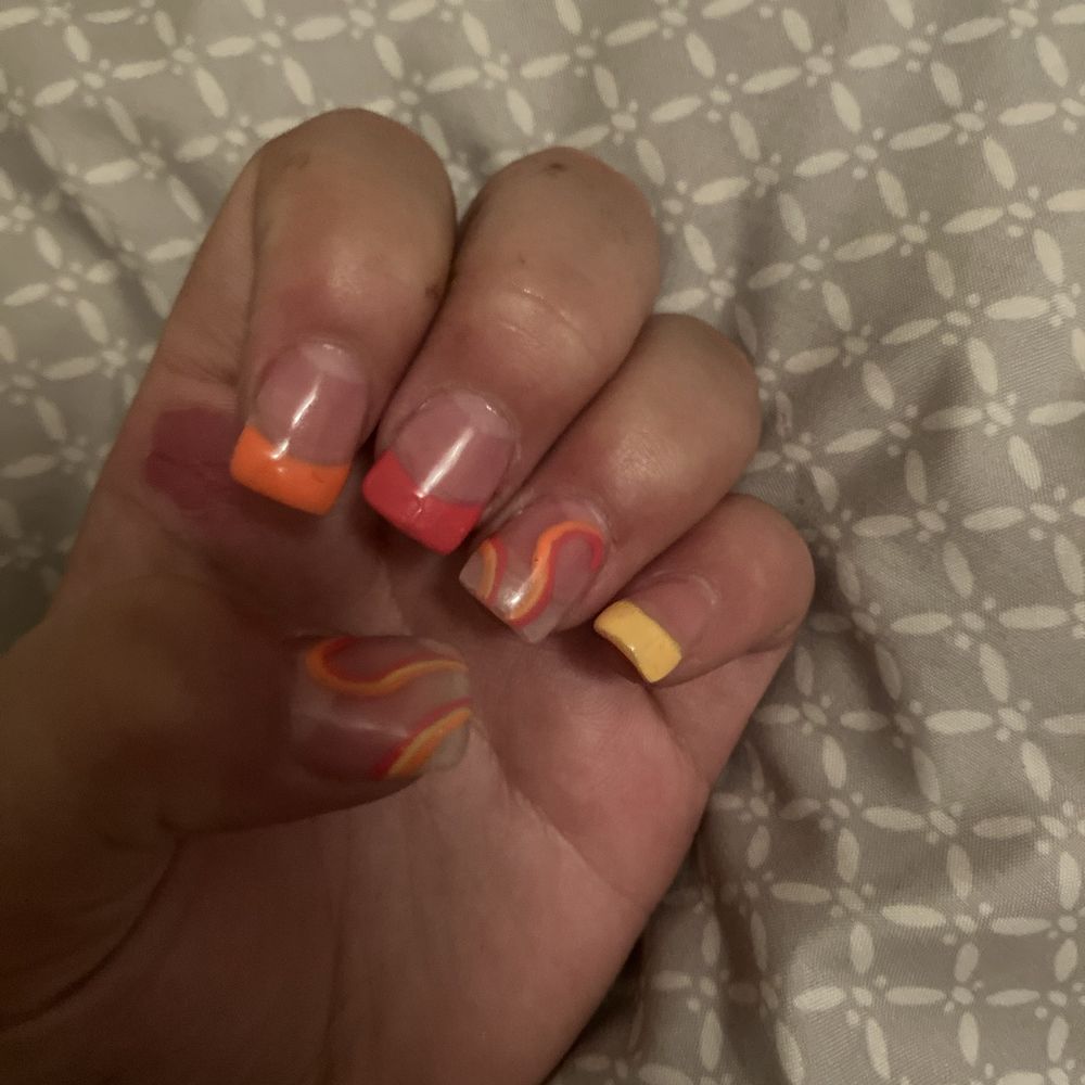 Overall, it's OK but the nails are very dirty under and I didn't do anything and the pointer fingers orange and she cut me with the Dremel Overall, it's OK but the nails are very dirty under and I didn't do anything and the pointer fingers orange and she cut me with the Dremel