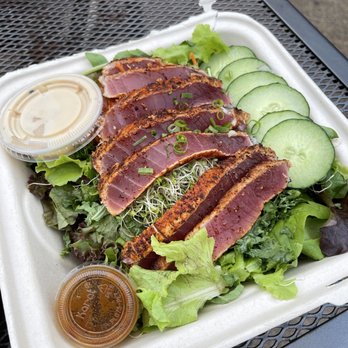 Sleeping Giant Grill - CAJUN SEARED AHI SASHIMI ON SALAD (4/5 stars). It was good but I highly recommend FRESH AHI POKE ON SALAD (5/5 stars) - Seafood Near Me - Kapaa, Hawaii Sleeping Giant Grill - CAJUN SEARED AHI SASHIMI ON SALAD (4/5 stars). It was good but I highly recommend FRESH AHI POKE ON SALAD (5/5 stars) - Seafood Near Me - Kapaa, Hawaii