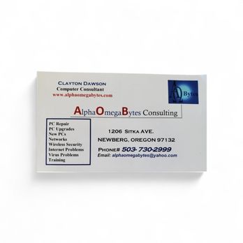 Alpha Omega Bytes Consulting - Business Card - IT Services & Computer Repair Near Me - Newberg, Oregon Alpha Omega Bytes Consulting - Business Card - IT Services & Computer Repair Near Me - Newberg, Oregon