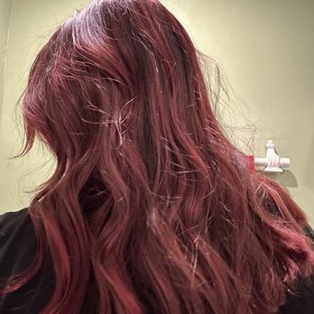 Hue Salon - The day I got it done. Super patchy, there's brown, red, black. Not what I asked for AT ALL! - Hair Salons Near Me - Cerritos, California