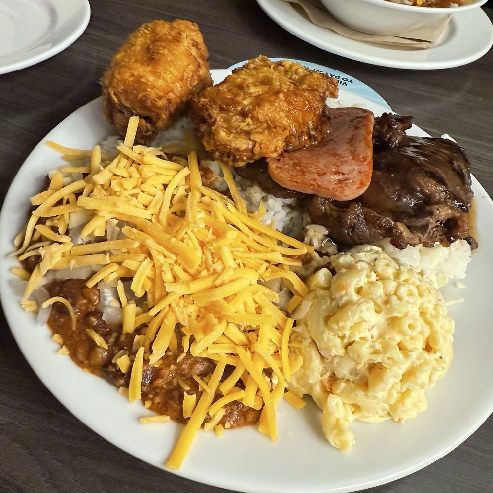 Zippy's Nimitz - Surf Pac Deluxe- chili, Mac salad, 2 pieces of chicken, 1spam and teriyaki chicken - Diners Near Me - Honolulu, Hawaii Zippy's Nimitz - Surf Pac Deluxe- chili, Mac salad, 2 pieces of chicken, 1spam and teriyaki chicken - Diners Near Me - Honolulu, Hawaii