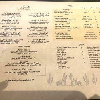 Space Cowboy - 3/9/24 Menu (they say they will change it frequently to add new dishes) - Cocktail Bars Near Me - Austin, Texas