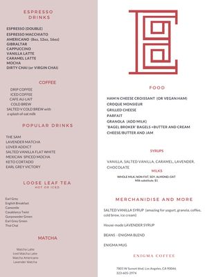 Menu photo 5 Enigma Coffee Los Angeles, CA