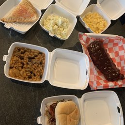 Ribs, baked beans, Mac n cheese, pulled pork Sammy, unicorn jammie