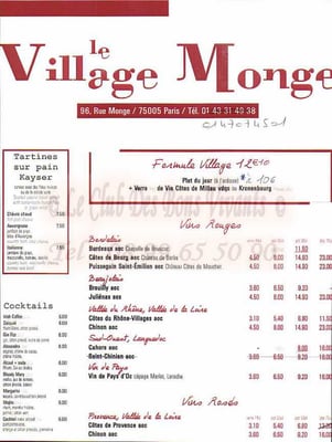 Menu photo 1 Le Village Monge Paris, 75 Menu photo 1 Le Village Monge Paris, 75