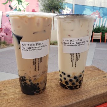 Sharetea - Left: QQ Happy Family Milk Tea Right: Classic Pearl Green Milk Tea - Bubble Tea Near Me - Chandler, Arizona