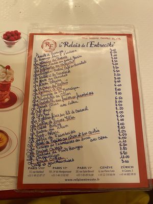 Menu photo 3 Le Relais de l'Entrecôte Paris, 75 Menu photo 3 Le Relais de l'Entrecôte Paris, 75