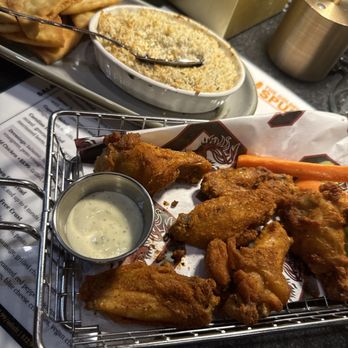 The Golden Spur Grill - Crispy wings with house seasoning and crab dip with pita chips. - Breakfast & Brunch Near Me - Columbia, South Carolina