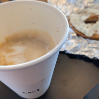 The Bean 226 - Cortado with bagel at The Bean - Coffee & Tea Near Me - Windsor, Connecticut