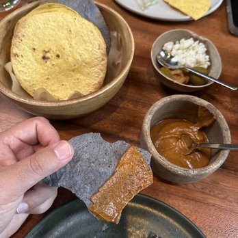 Damian - Tostadas with Mole w/Pipian fermented olives and cauliflower (free - starter) - Mexican Near Me - Los Angeles, California