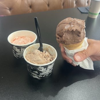 Be Free Craft Ice Cream Cafe - Strawberry, Reese's Reloaded, Dark Matter (a very rich chocolate). These started larger but we dug in quickly. - Coffee & Tea Near Me - Virginia Beach, Virginia Be Free Craft Ice Cream Cafe - Strawberry, Reese's Reloaded, Dark Matter (a very rich chocolate). These started larger but we dug in quickly. - Coffee & Tea Near Me - Virginia Beach, Virginia